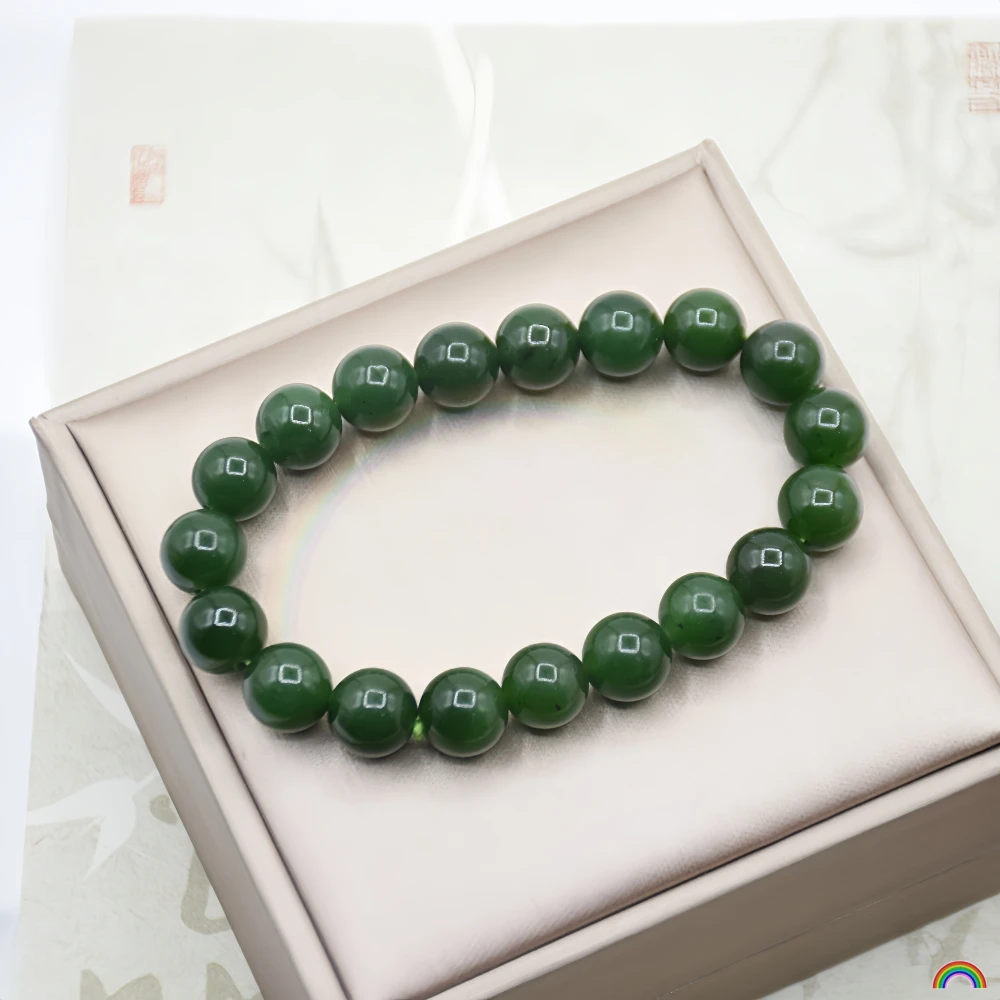 Natural Hotan Jade jasper hand string spinach green jade round beads men's and women's beaded bracelet Rwbuy brand design