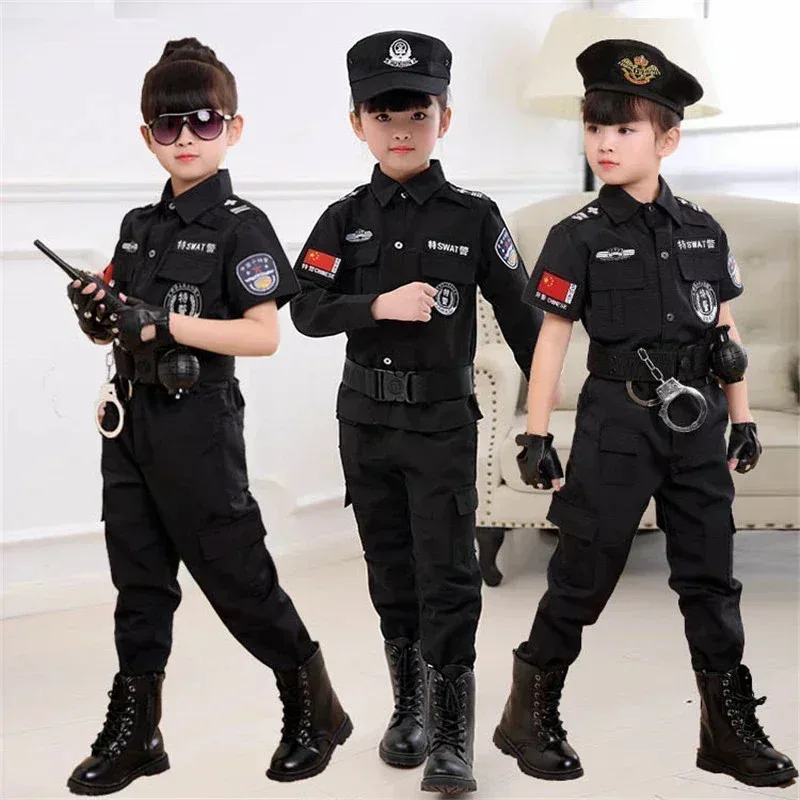 

asdh8@Children police Officer Cosplay Costumes Kids Christmas Party Carnival Uniform Halloween Boys Army Clothing Gift Se
