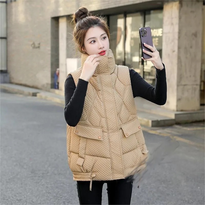 2024 New Autumn Winter Large Size Short Waistcoat Women Fashion loose Casual Vest Coat Thicken Pure Colour Outerwear Female