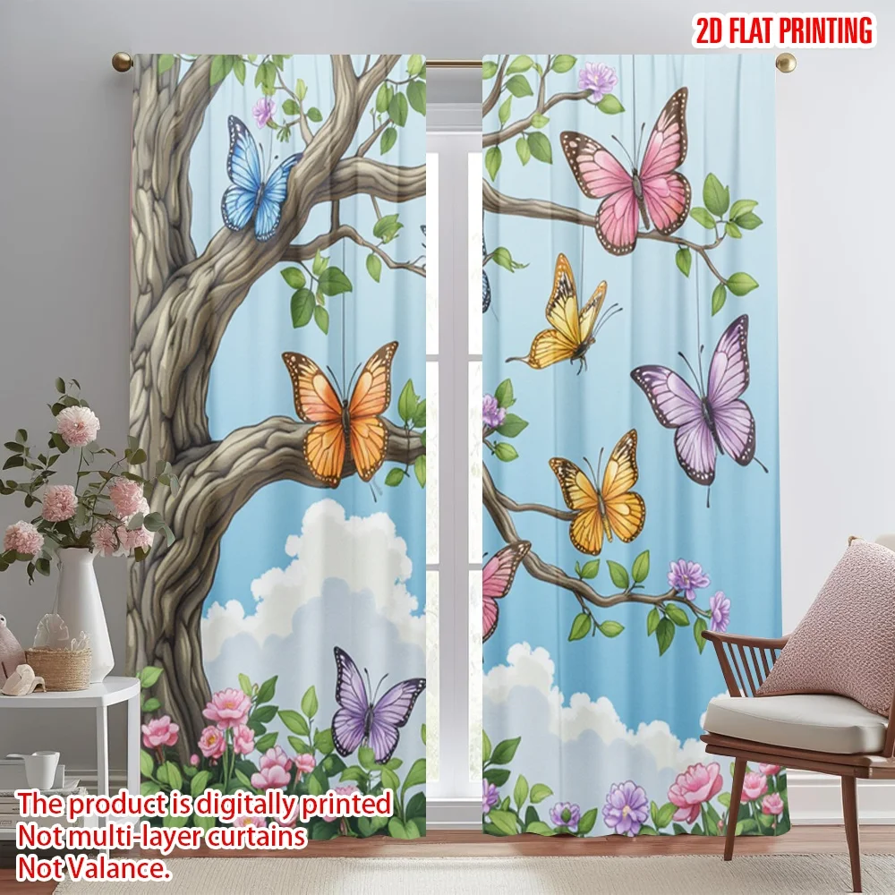 2pcs 2D flat printing Curtain butterfly Shu Polyester Without Electricity Party Decorations Perfect for Room bedroom wall decor