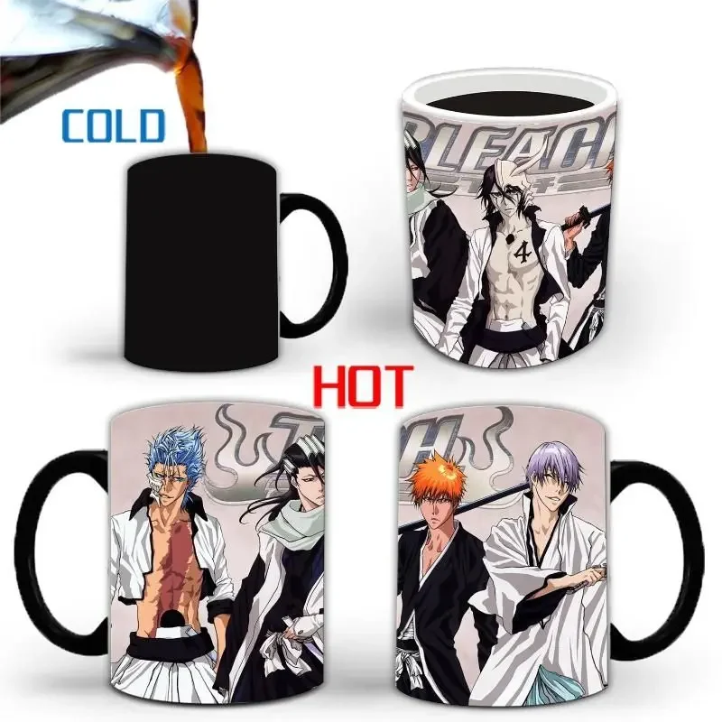 BLEACH   state Anime Color Changing Mug Ceramic Thermal Gradient Coffee Cup Lid Spoon Children\'s Cool Gift