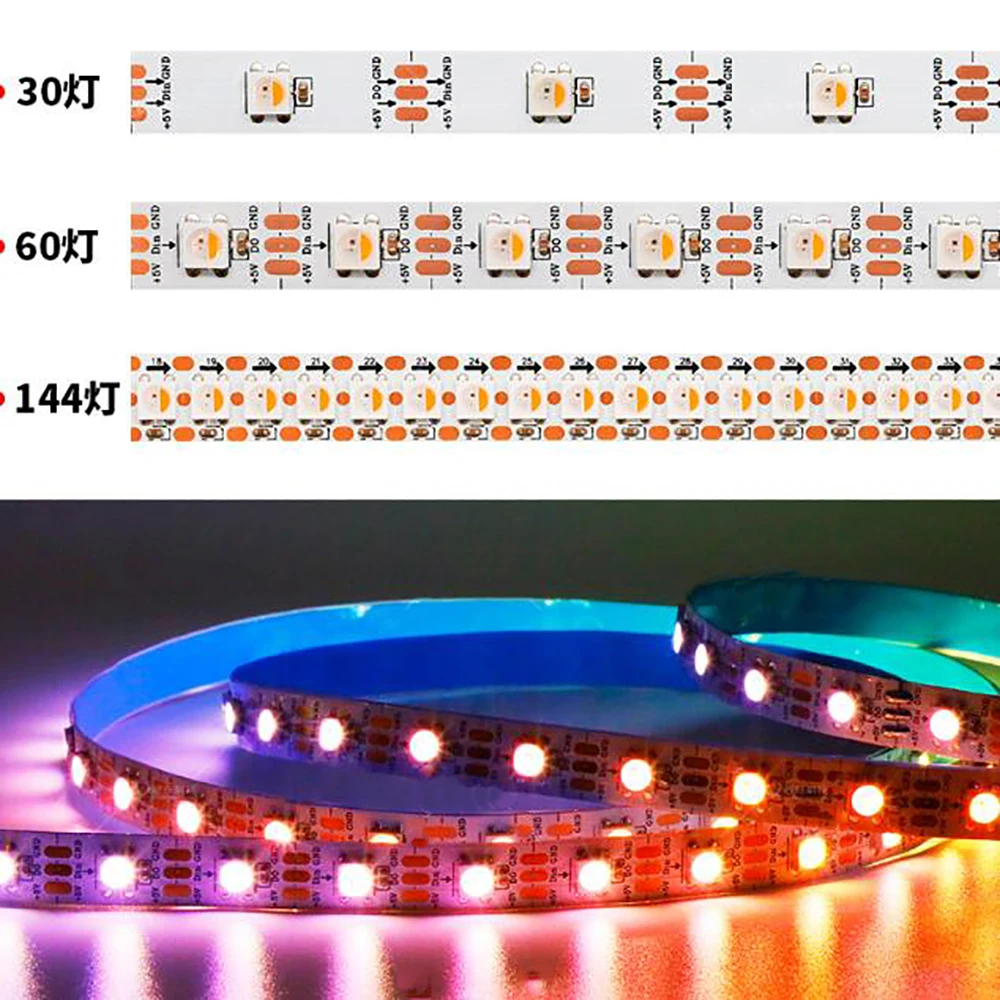 

Sk6812 DC 12V RGBW RGBWW 5050SMD independently addressable 30/60/144 LEDs/m IP30/65/67 black/white PCB wire 1-5 meters