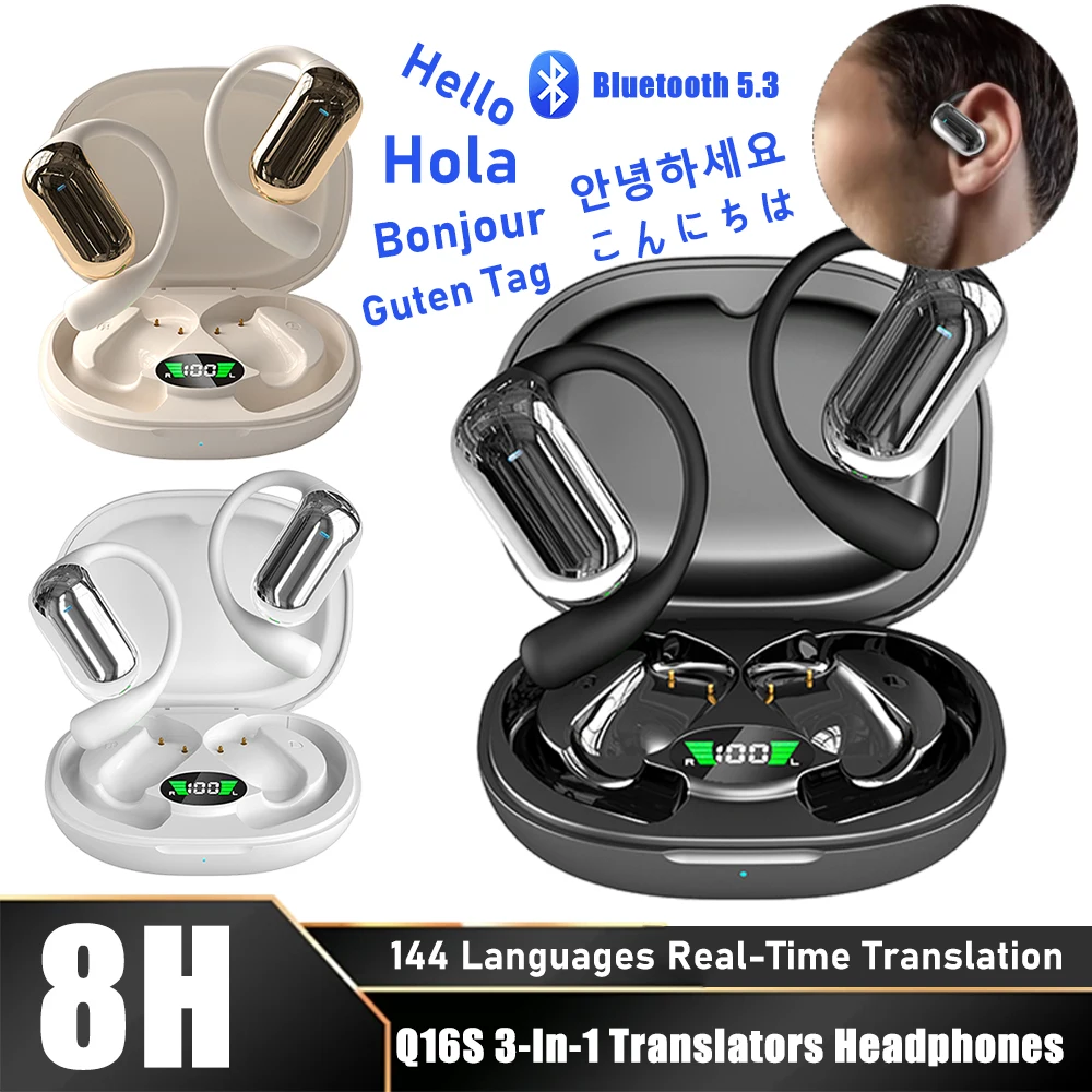 

Q16S AI Translator Earbuds 3-In-1 Music Phone Call 144 Languages Real-Time Translation Ear buds BT 5.3 Wireless Headphones