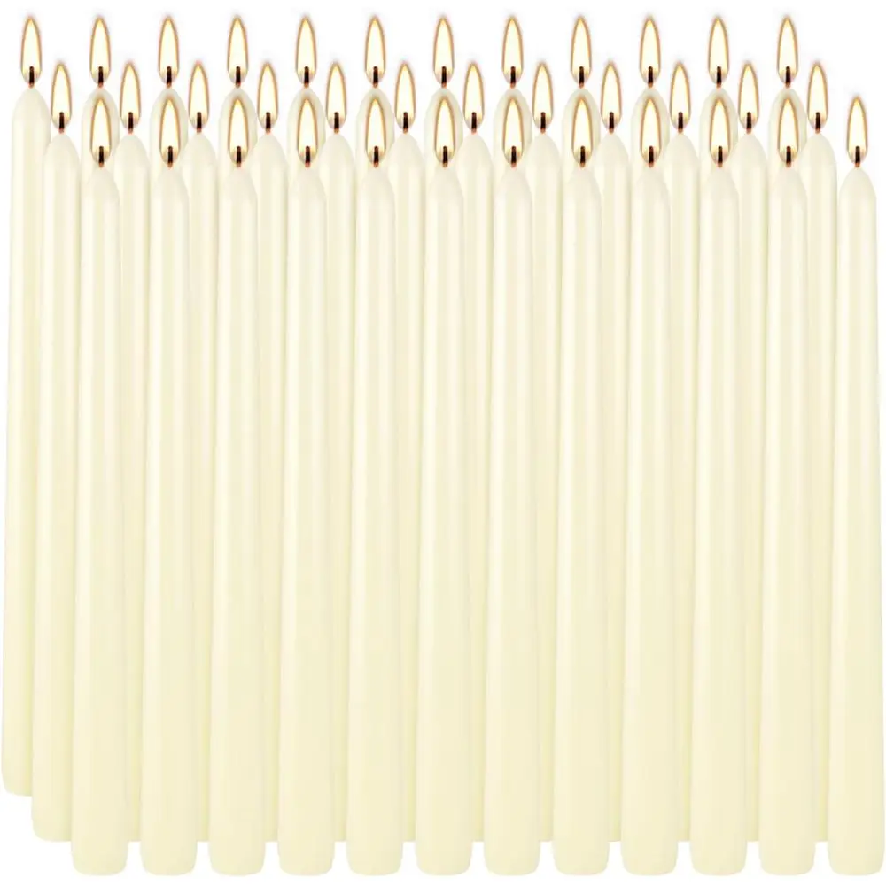 36-Pack Ivory White Taper Candles, 7-8 Hour Burn, Unscented, 0.8 x 10 Inch for Dinner, Weddings, Parties, and Home Decor