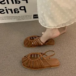 2024 Hot Sale Women's Shoes Baotou Women's Sandals Fashion Narrow Band Dress Sandals Women High Quality Slip-on Flat Sandals