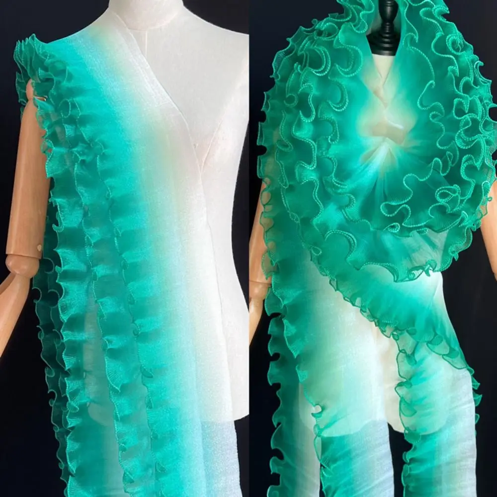 2 Yard Flounce Wave Lace Fabric 12cm Wide Gradient Color Pleat Mesh Organza Ruffle Dress Accessories DIY Styling Sewing