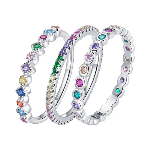 Proste Multicolor cyrkon Dainty Pinky cienkie pierścienie dla kobiet kolor srebrny Slim Finger pierścień dodatki moda biżuteria Y2k KCR039
