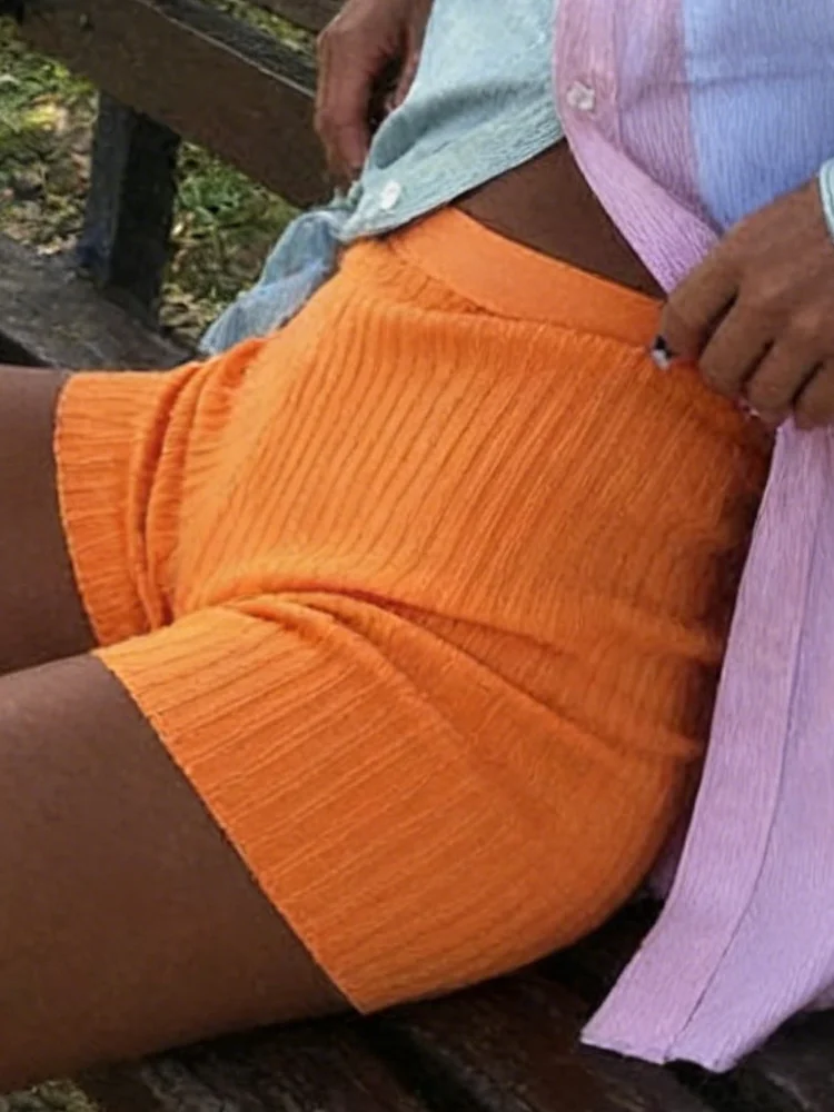 

Женские шорты Rinabe, сексуальные пляжные брюки, оранжевые облегающие брюки, женские пляжные шорты, бикини, пляжные шорты с высокой талией, купальники