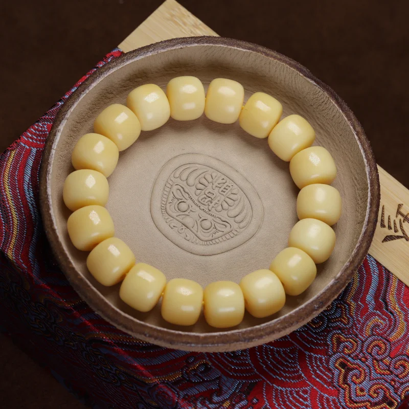 Natural Ox Bone Bead Bracelet Yellow Chicken Grease Jadified Imitation Fragrance Ethnic Style Men and Women Vintage