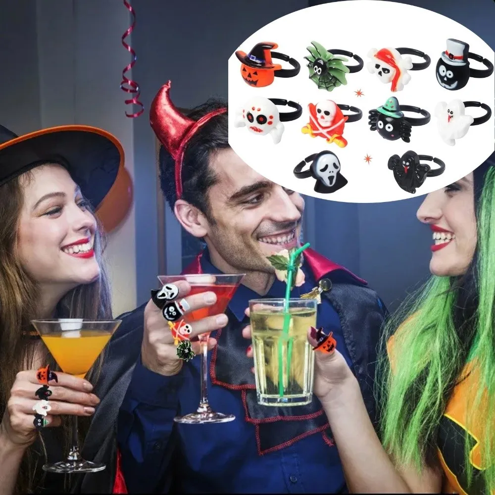 Anneau de décoration araignée pour Halloween, 10 pièces, bricolage, chapeau de magicien, thème d'halloween, anneau de doigt fantôme en résine, pour la journée de tous les saints