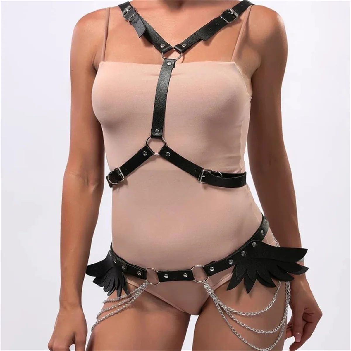 

Angel Wings Shoulder Belt Set Women's Belt Pu Tight Corset Punk Belt Girl Clothing Decoration