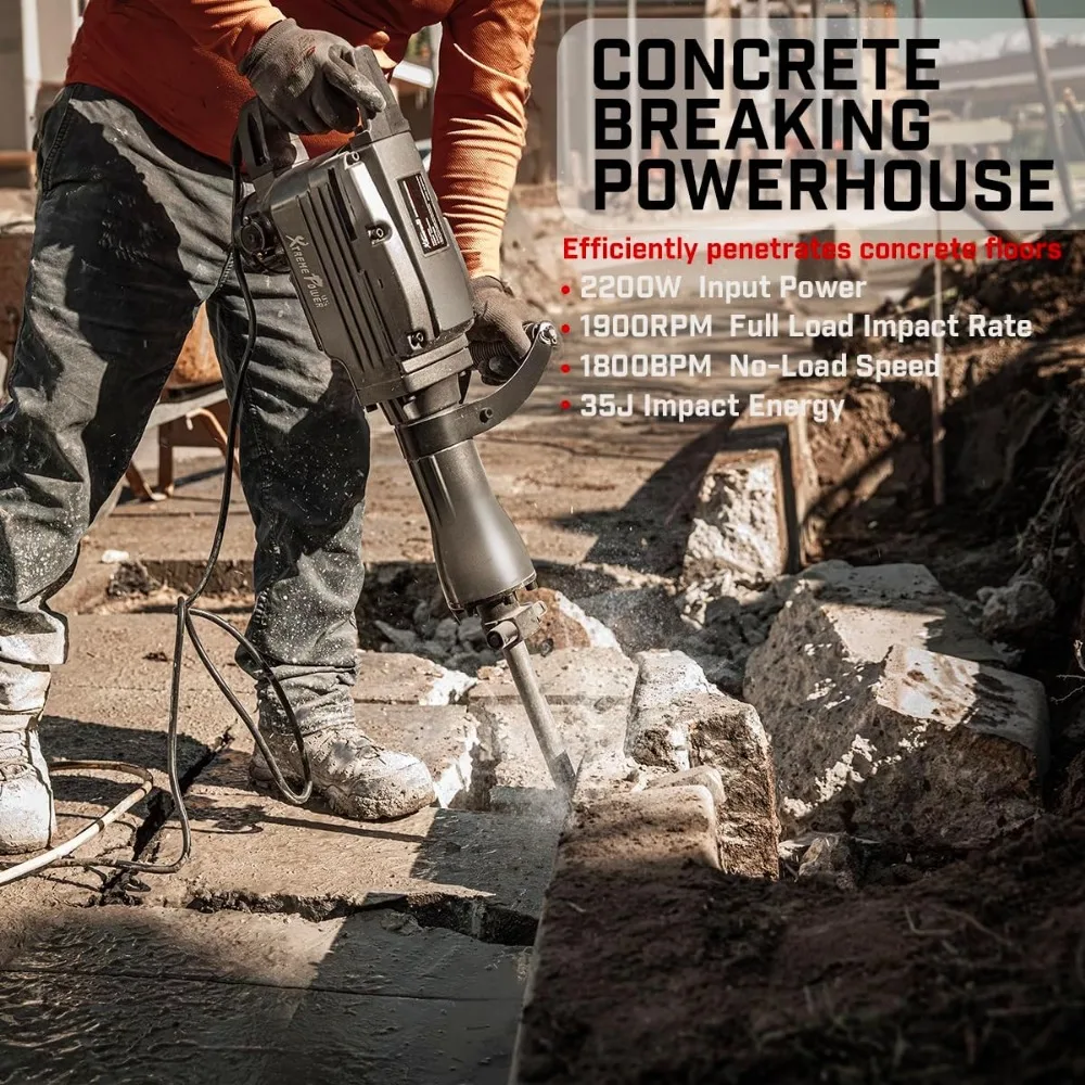 XtremepowerUS Pro-Series 2200 Вт Электрический молоток для сноса Бетонолом Мощность с плоским долотом и точечным долотом с Ca