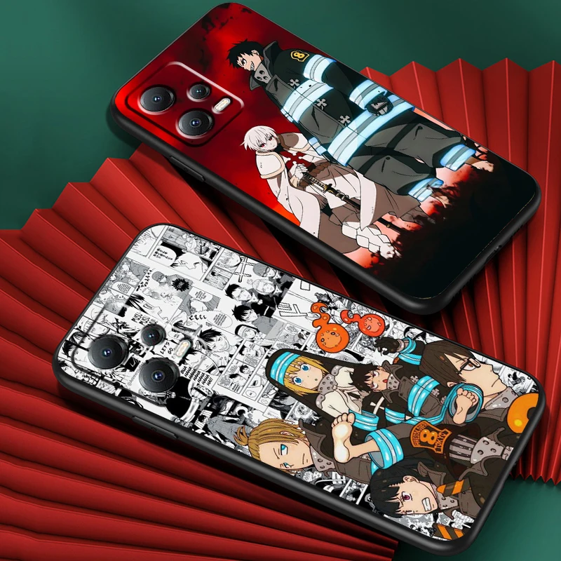 Fire Force Cartoon Anime For Xiaomi Redmi Note 13 12R 12 12S Turbo 11 11T 11S 10 10S Pro Plus 5G Black Funda Phone Case