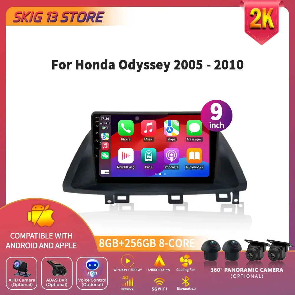 Android 14 untuk Honda Odyssey 2005-2010 mobil, Radio Multimedia navigasi GPS nirkabel Carplay layar 2 Din Stereo 4G Head Unit