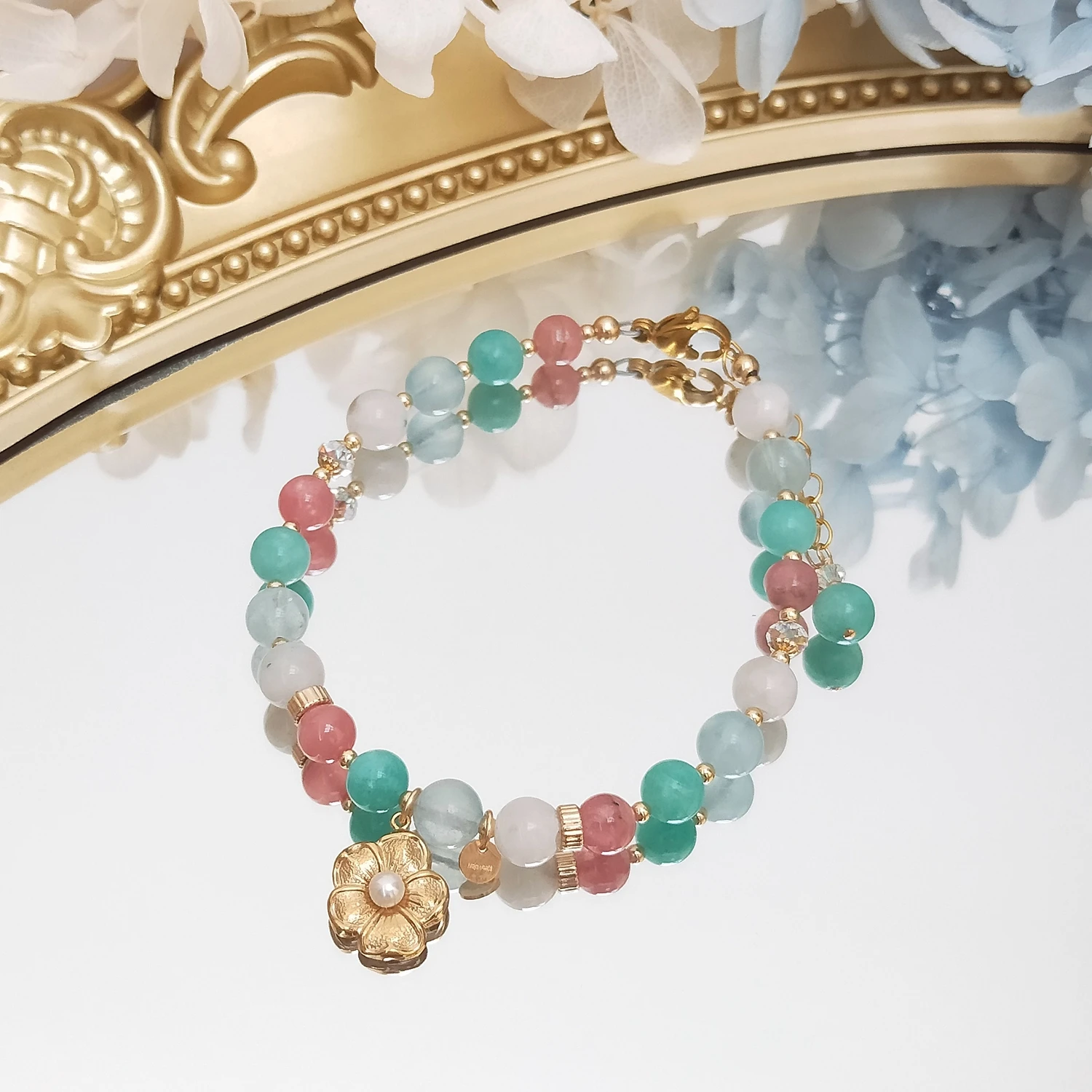 Lii Ji Rhodochrosite Amazonite Aquamarine Moonstone14K Gold Filled Charms Bracelet Handmade Bohe Fashion Jewelry For Female