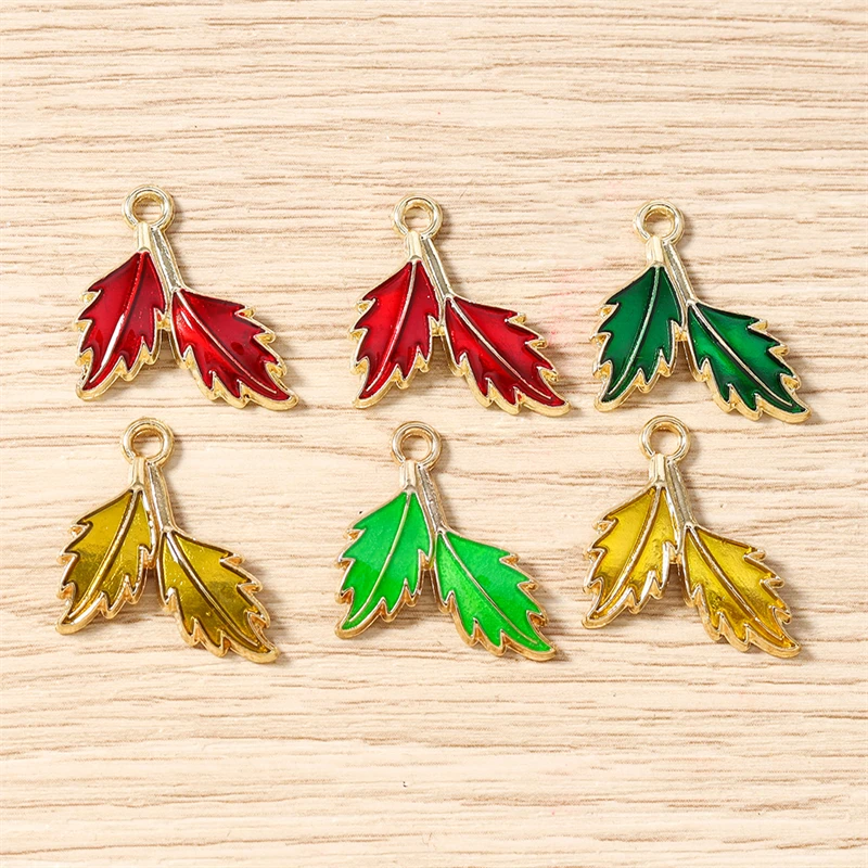 10 Stück niedliche Emaille-Anhänger mit Pflanzen- und Blattmotiven für die Herstellung von Halsketten, Ohrringen, Armbändern, DIY-Bastelarbeiten, Schmuckzubehör – Detail 7