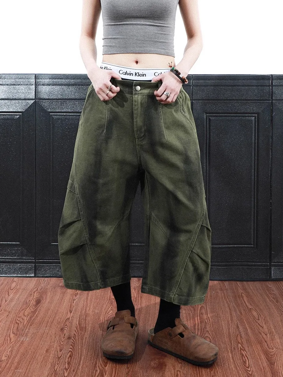 

Retro American Dirtied Men's Loose Wide Leg Work Trousers Seven-Footers Casual Pants Youthful Vitali Sle Summer Wear