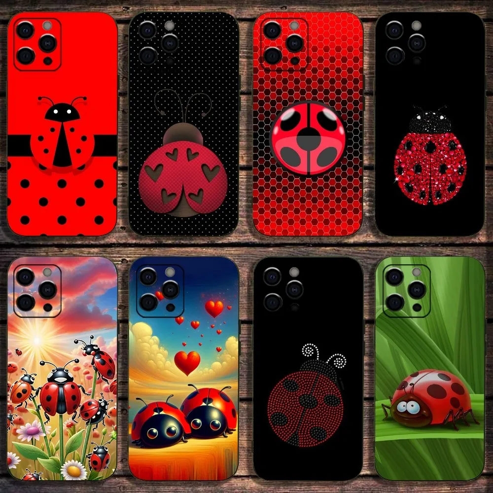 Ladybug Insect Red Black Phone Case For Apple iPhone 15,14,13,12,11,Pro,X,XS,Max,XR,Plus,Mini Soft Black Cover