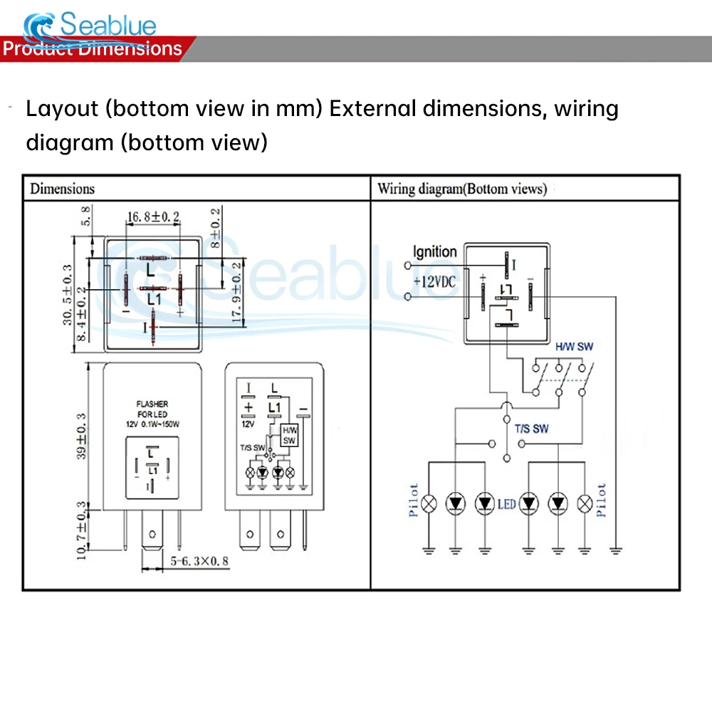 Universal 5-pin LED Electronic Flasher Relay 12V 150W EP27 Five-legged Car Steering Double Flashing LED Light Flashing Relay