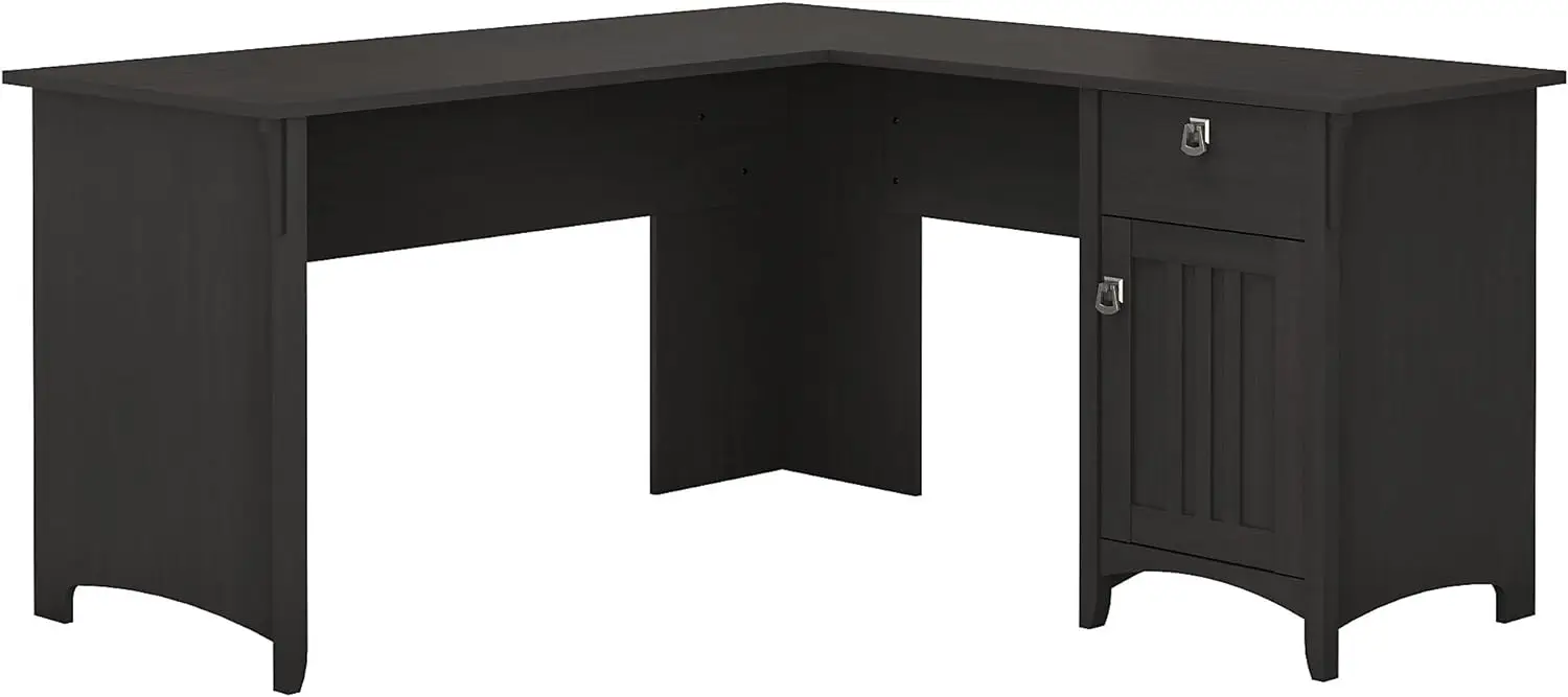 

XCYBush Furniture Salinas L Shaped Desk with Storage in Vintage Black | Modern Farmhouse Corner Table with Drawers and Cabinets