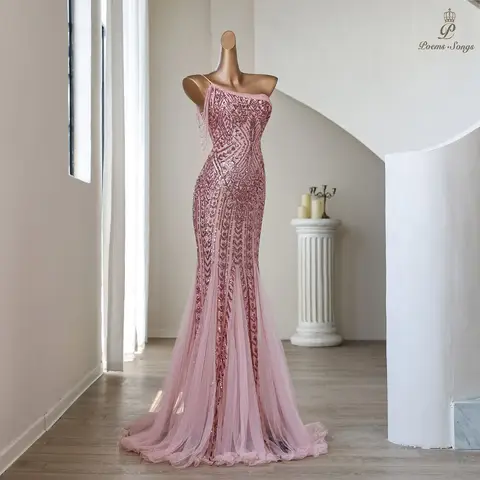 Customized dreamlike one shoulder mermaid evening dresses vestidos formales vestidos de fiesta robe de soiree de mariag