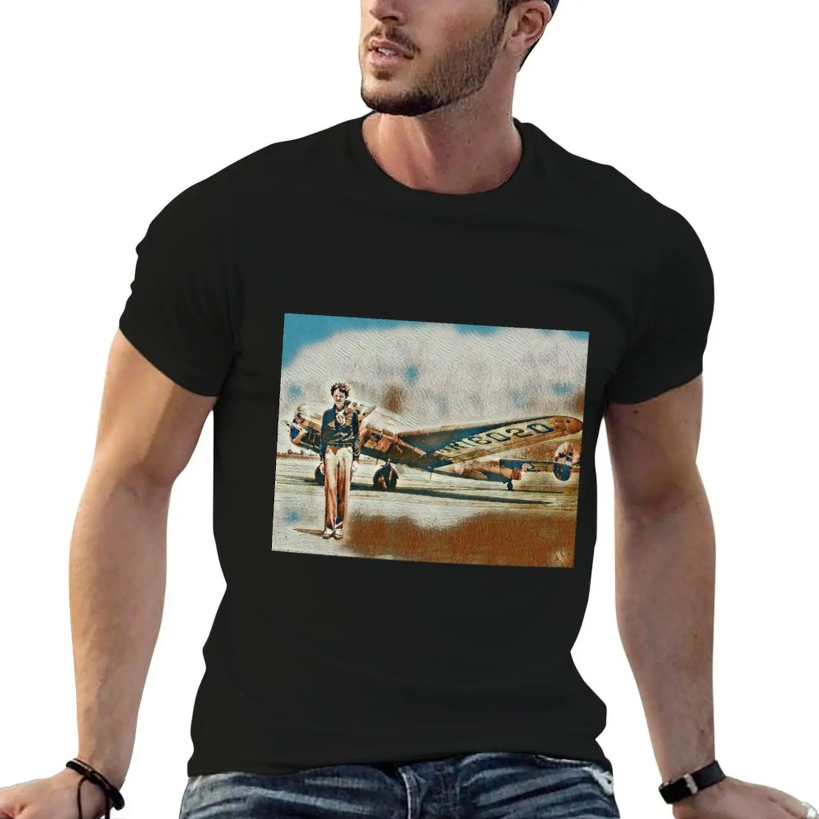 

man Earhart Circa 1937 Electra Faux Her With Painting Lockheed Amelia tshirt T-Shirt