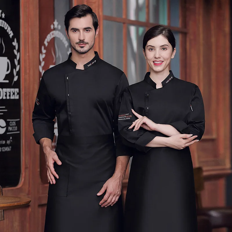 Monos de Chef para hombre, ropa de cocina, uniforme de Chef transpirable, manga larga, restaurante occidental, Otoño e Invierno