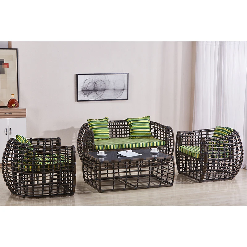 

Fashion Classic Design Villa Steel Frame Rattan Leisure Sofa Chair Garden Furniture Conversation Set For Living Room