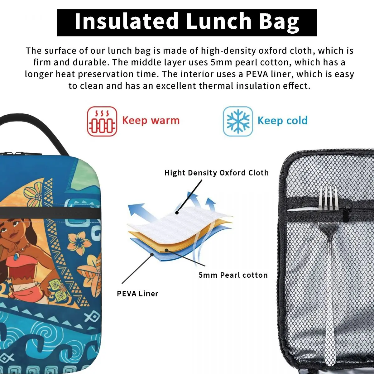 Моана принцесса портативные ланч-боксы мультфильм аниме графический принт термохолодильник пищевая изолированная сумка для обеда дети школьники