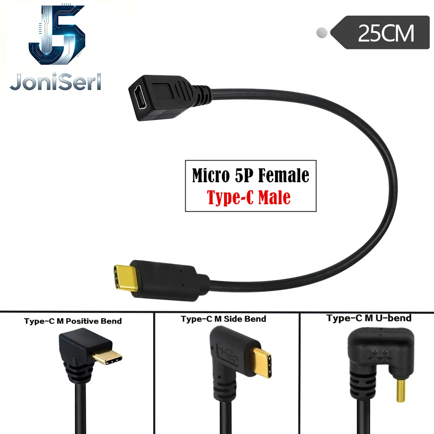 Gold-Plated USB 3.1  90 ° Bend Angled Type C Male to Mini/Micro 5-Pin B USB Female Adapter for Laptop, Macbook, Camera, HDD