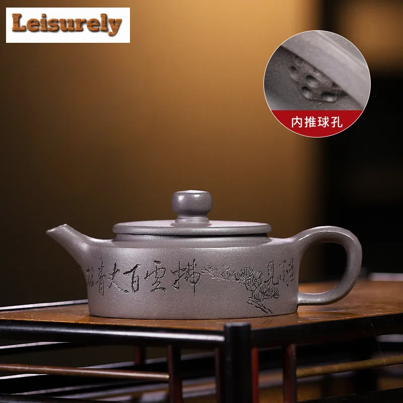 

150ml Retro Yixing Purple Clay Teapots Handmade Circle Pot Raw Ore Azure Mud Kettle Chinese Zisha Tea Set Tea Items Decoration