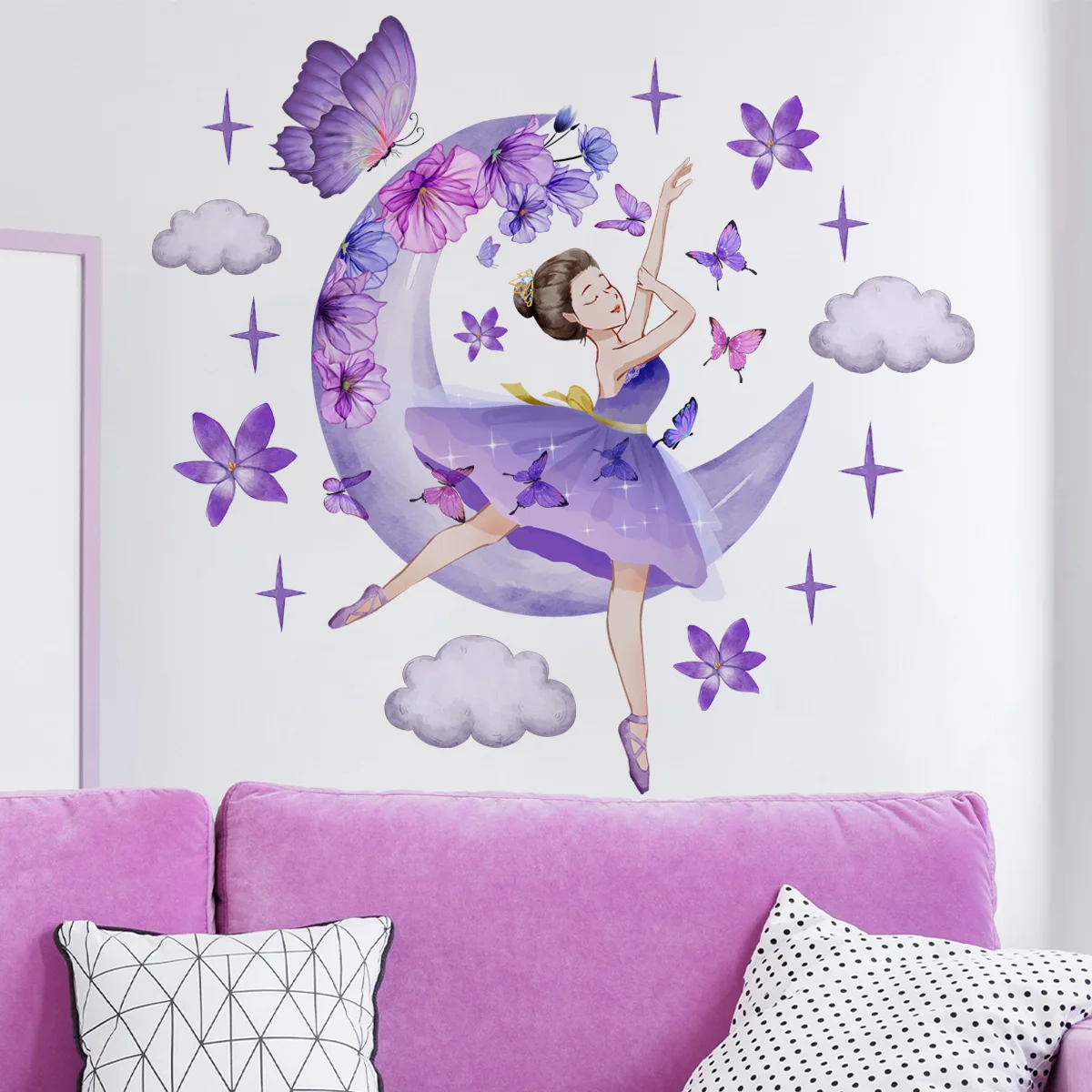 2pcs Dancing Girl Butterfly Wallpaper camera da letto soggiorno sfondo Wall Sticker Layout decorativo Wall Sticker Bm2044