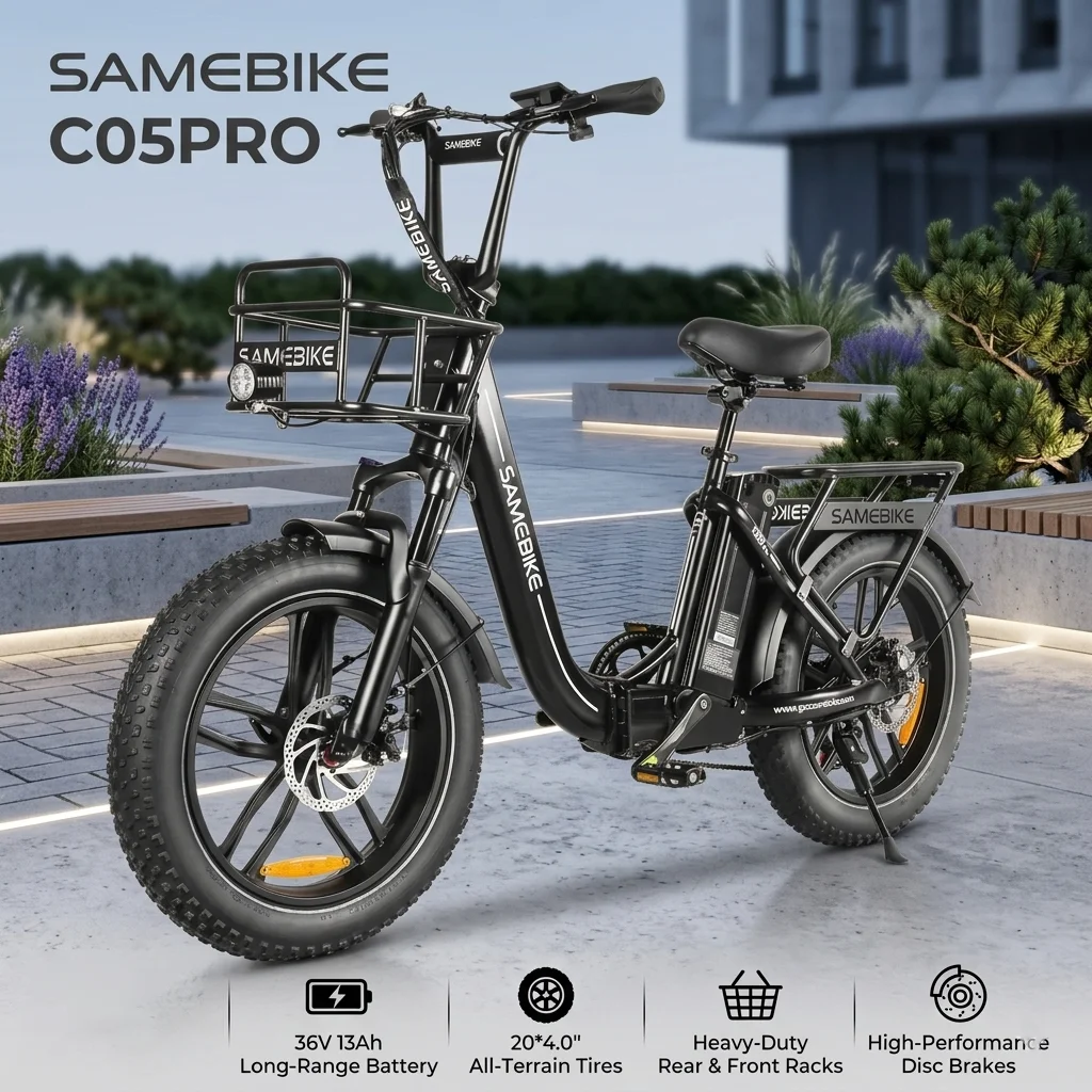 SAMEBIKE C05Pro Elektrofahrrad mit 36V13AH Akku, Faltbares Aluminium-E-Bike mit 20*4,0-Zoll Fatbike-Reifen