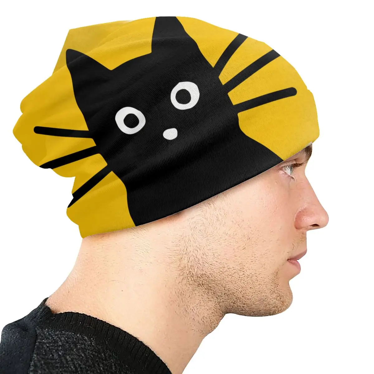 Gorro de gato negro Unisex, gorros finos de doble capa a prueba de viento para hombres y mujeres