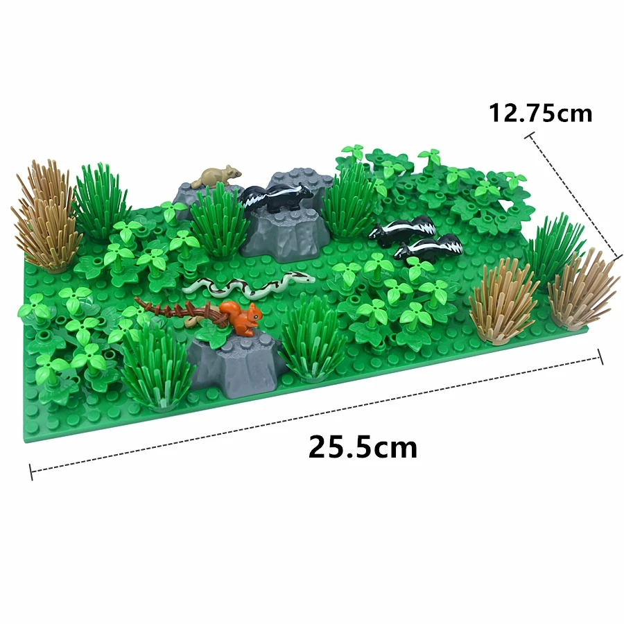 DIY Pflanzen Dschungel Wald Busch Szene Tropische Wildtiere Eichhörnchen Schlange Baum Fels Habitat Bausteine Zusammengebautes Kinderspielzeug – Detail 1