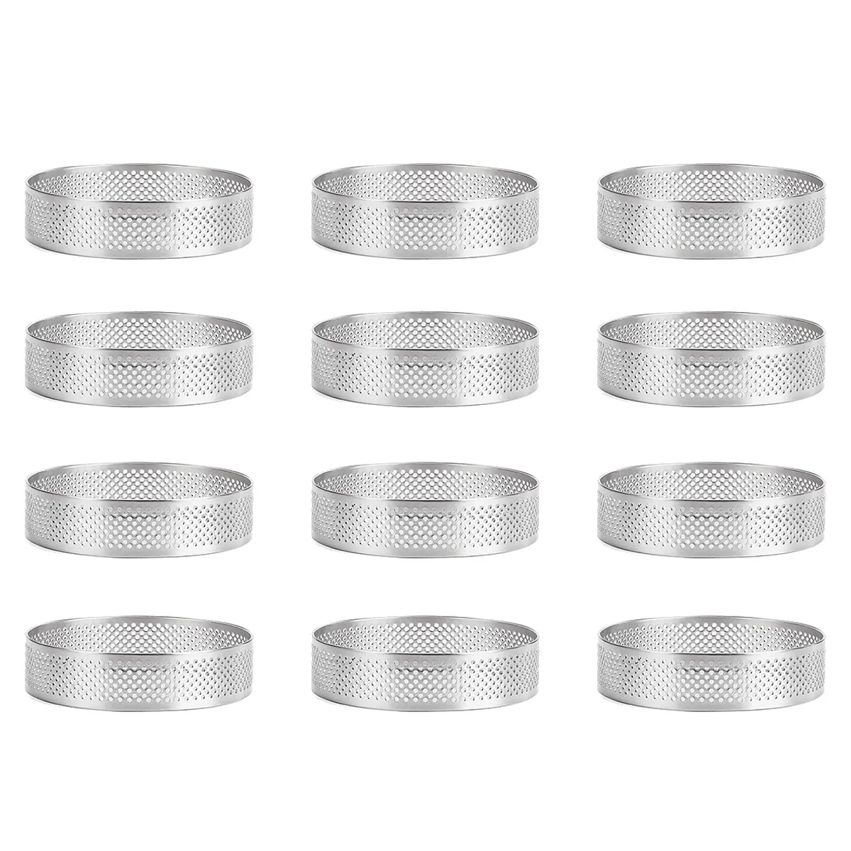 12 Pack Stainless Steel Tart Rings 3 In Perforated Cake Mousse Ring Cake Ring Mold Round Cake Baking Tools