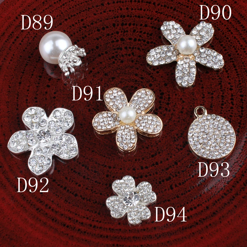 120PCS Hot Fix Vintage Metal Flower/leaf/round Crystal Pearl Buttons Alloy Flatback Rhinestone Buttons for Hair Accessories