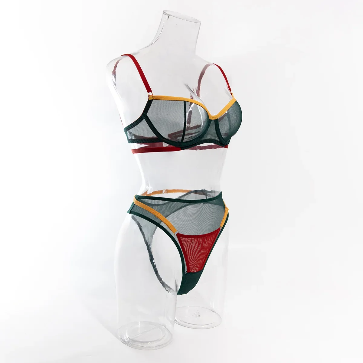 

2024 New Hollow Out Intimates Contrast Color Bra Sets Ultrathin Transparent Lingerie For Women Sexy Push Up Underwear Panties