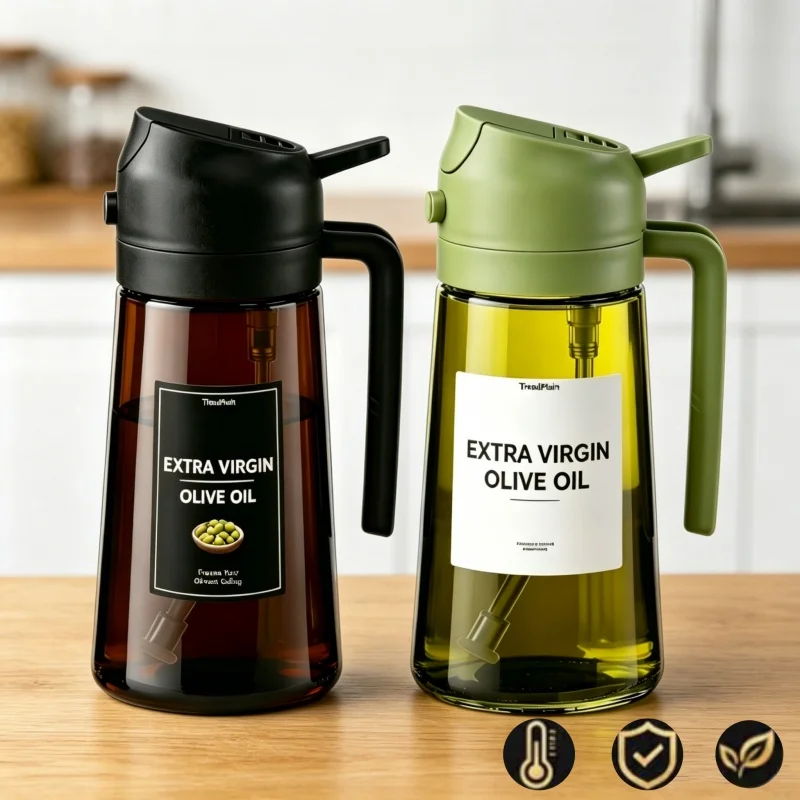 2-In-1 Spray Oil Pot Kitchen Oil Bottle Oil Control Spray Bottle Light-Proof Thickened Glass Oil Pot Oil Control Essential