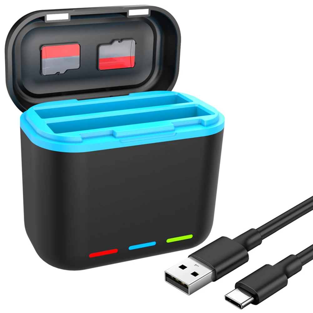2-Channel Battery Charger with Misro SD Card Slots Batteries Storage Case Charging Station for Insta360 X3 Accessories