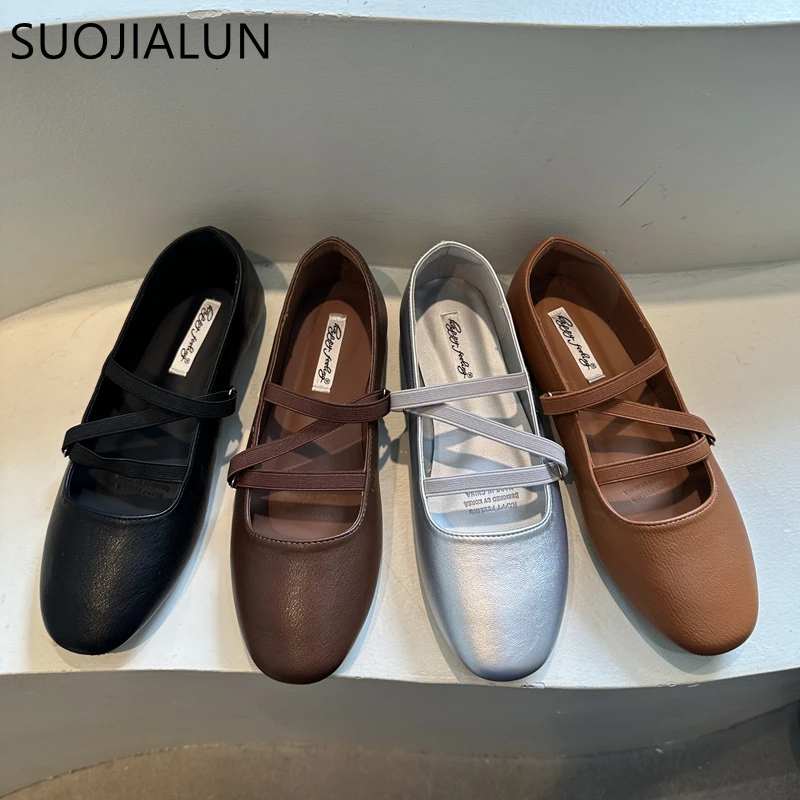 

SUOJIALUN 2025 Autumn New Women Flat Shoes Fashion Round Toe Shallow Slip On Boat Shoes Soft Flat Heel Casua Dress Mary Jane Sho