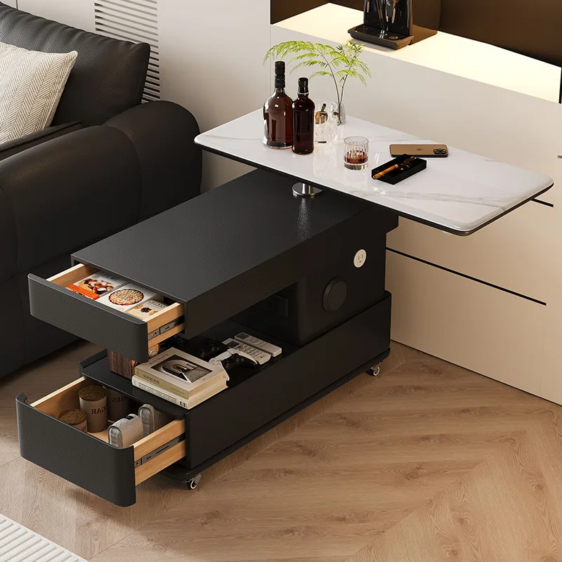 

Lifting countertop with socket, movable sofa sideboard, living room, small apartment, modern and simple, light luxury side and s