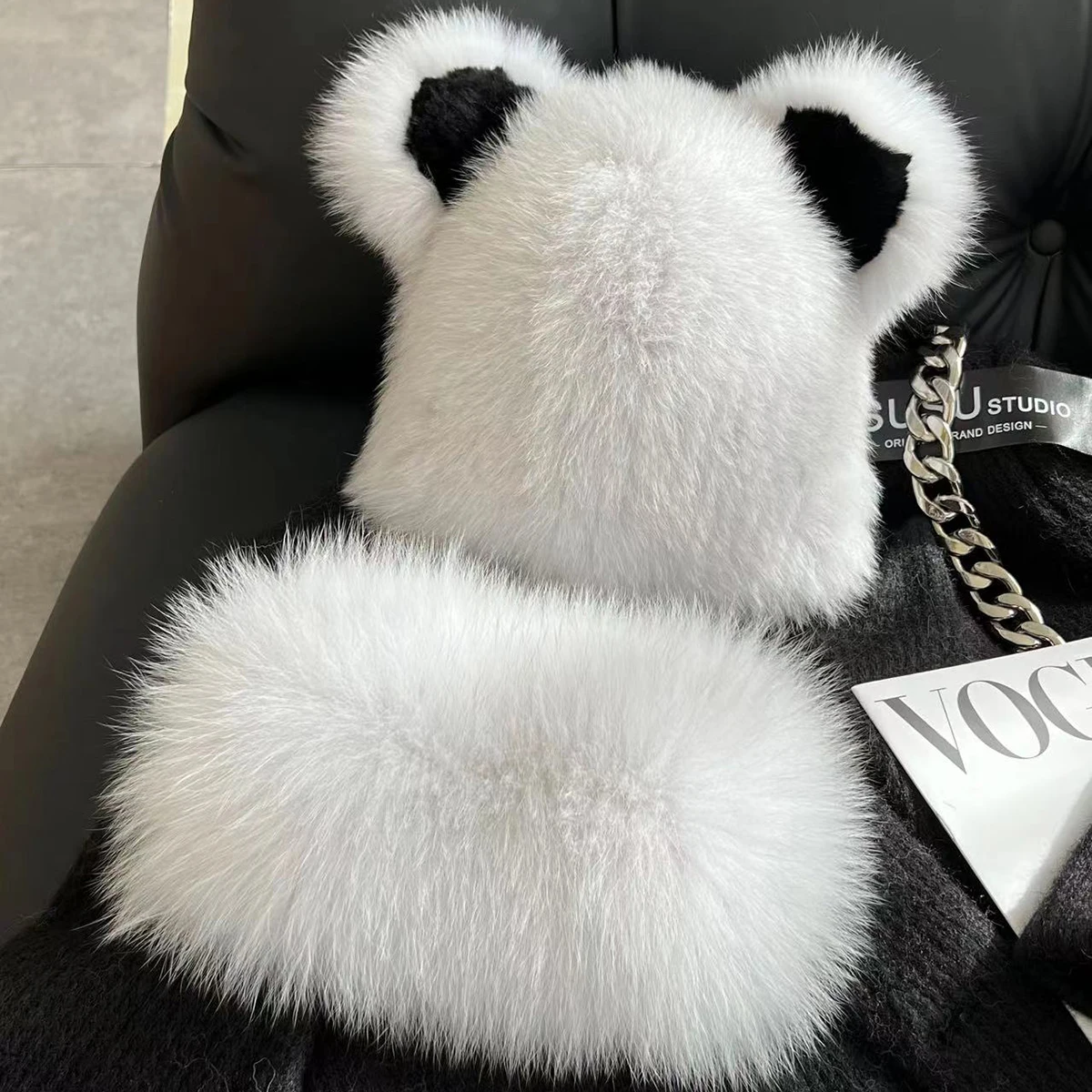 Neue Stilvolle Beanie Fuchs Pelz Hüte für Frauen Winter Warme Flauschigen Neck schal hut set Dicke Natürliche Fuchs Pelz Hut Weibliche Kuppel Hüte – Detail 2