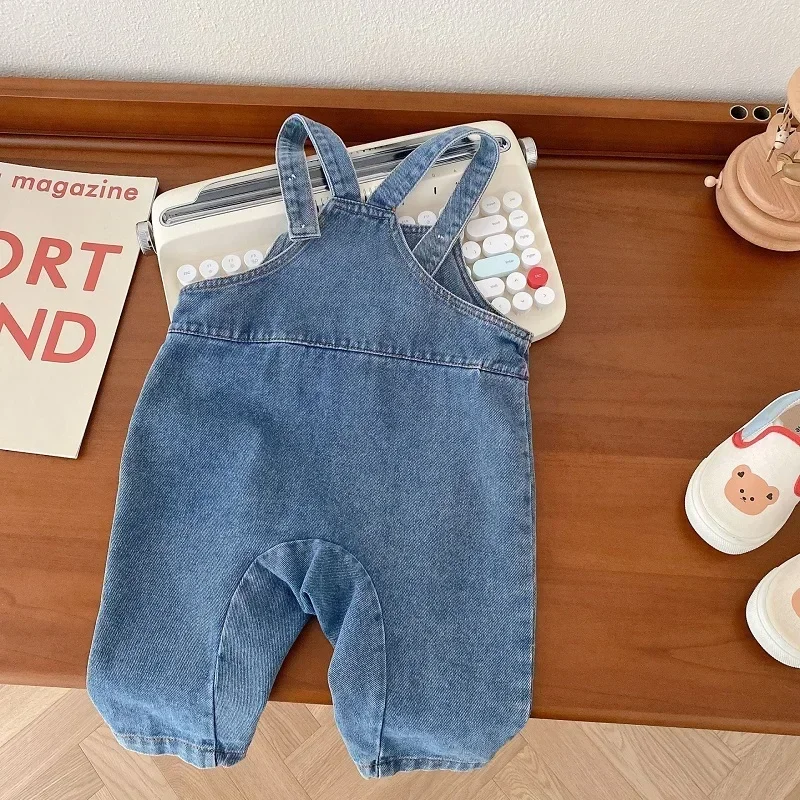 2023 Autumn Newborn Baby Clothes 0-2Years Boy Girl Long Sleeve Striped T-shirt Tops Bear Pocket Denim Jumpsuit Overalls Outfits