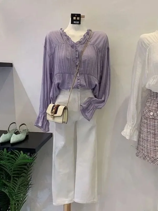 

Spring Summer Autumn 2023 Women's Faion Casual Chiffon irt Cleanfit Sle A-Line Sve Thin ort Sve Polyester Fabric