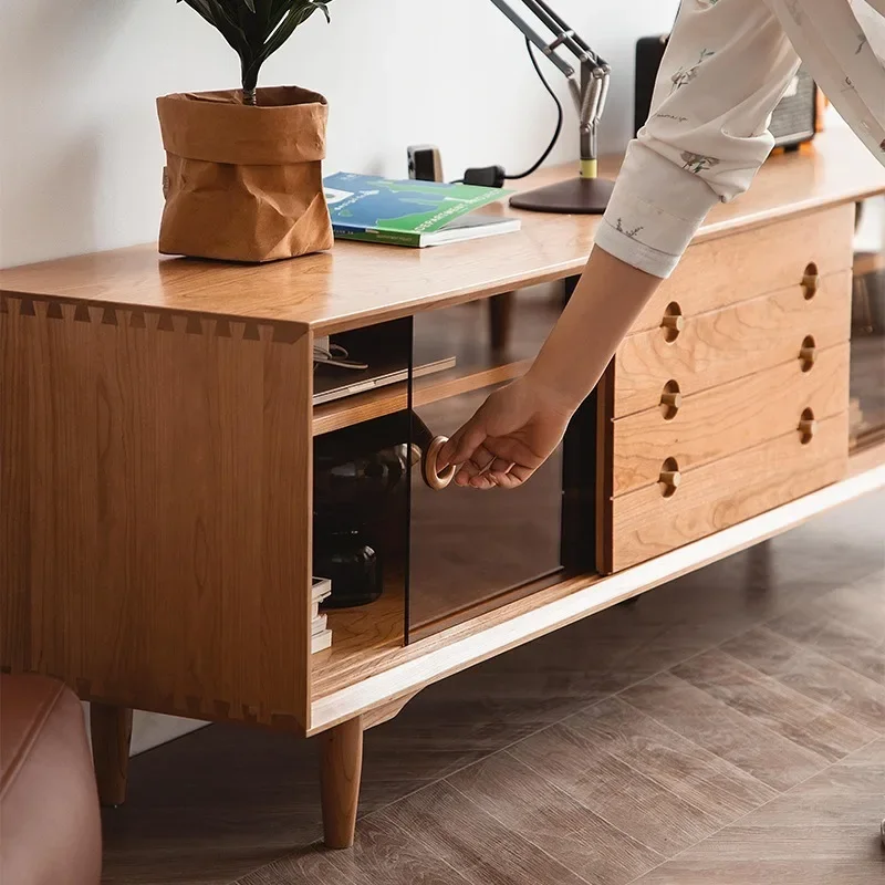 Audio-visual cabinet C-position TV cabinet Nordic Japanese cherry wood modern simple living room solid wood