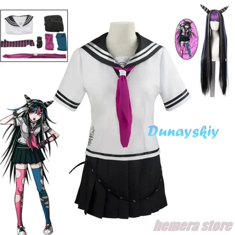 CosplayAnime Danganronpa Mioda Ibuki disfraz de Cosplay peluca colorida de cuerno de diablo para mujer accesorios de disfraz de Carnaval de Halloween