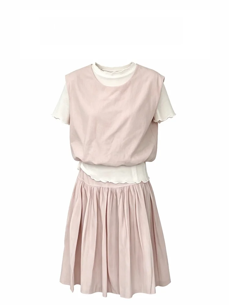 

Unique Beautiful Early Summer Four-Piece Set Women's Design Sense Silk Scarf Mesh Short Sleeve Vest Semi-Body Skirt