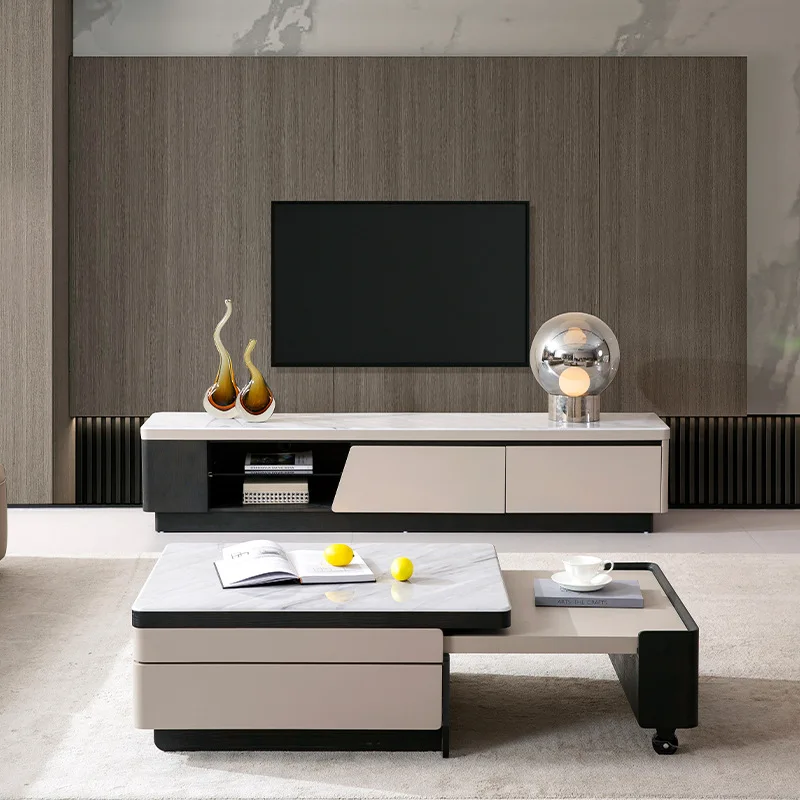 

Household living room telescopic coffee table microcrystalline stone rectangular storage small apartment