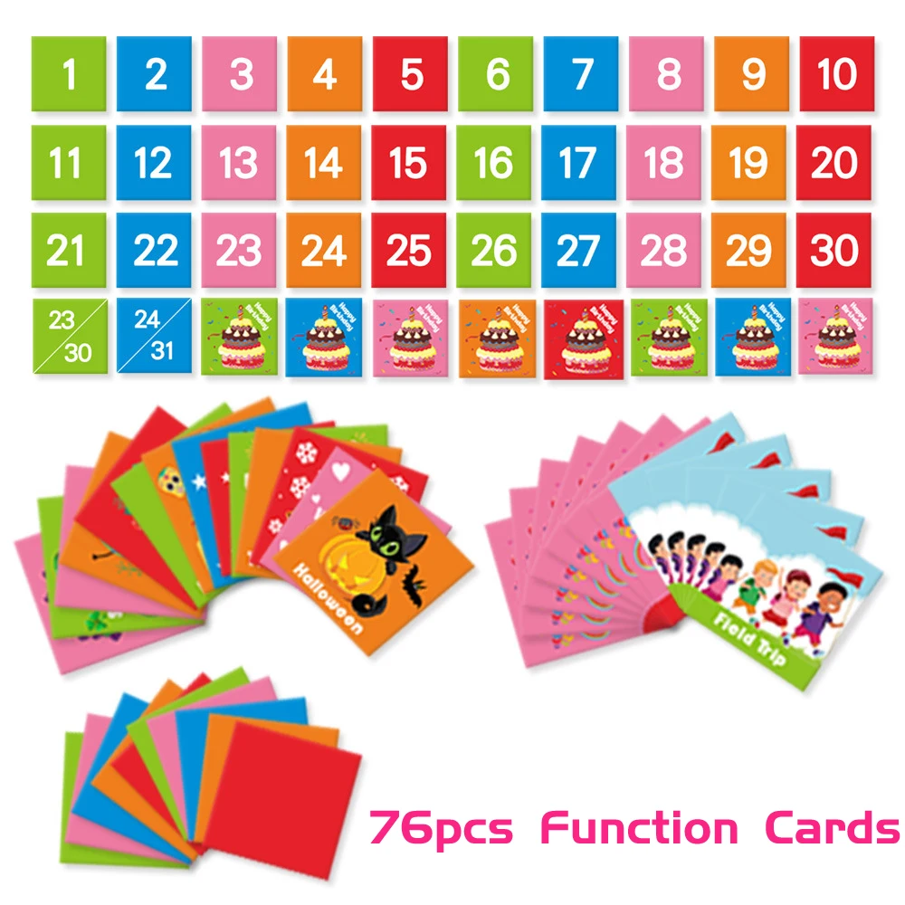 88pcs Cards Home Kindergarten Calendar Pocket Chart Teaching Aids Hanging Bag For Kids Preschool Learning Montessori